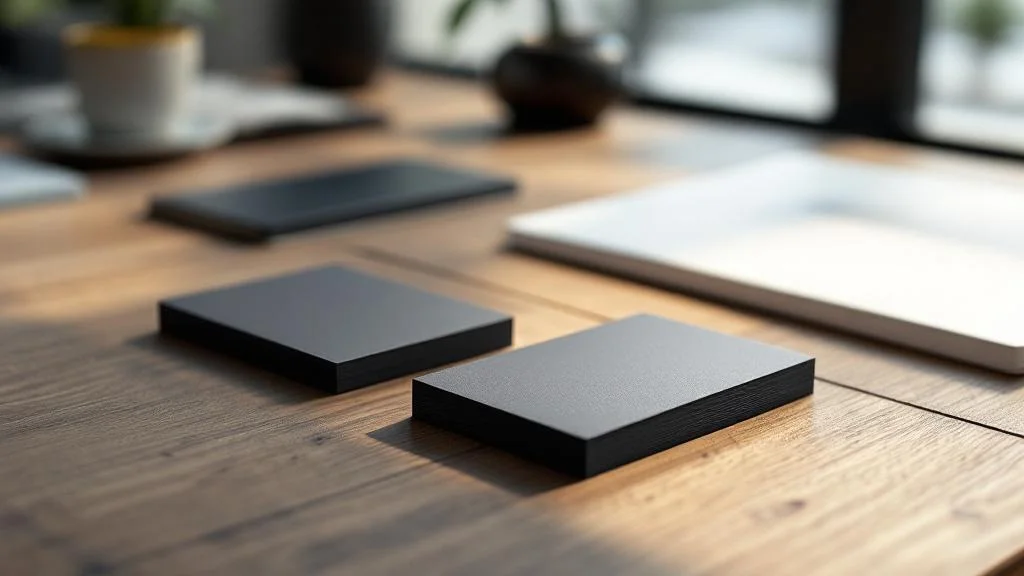Cartes de visite professionnelles haut de gamme sur bureau moderne avec finitions premium