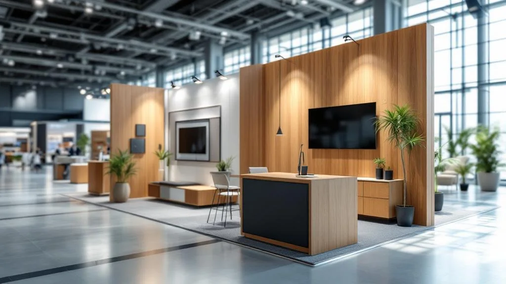 Claustra de séparation moderne en bois et aluminium pour stand professionnel d'exposition