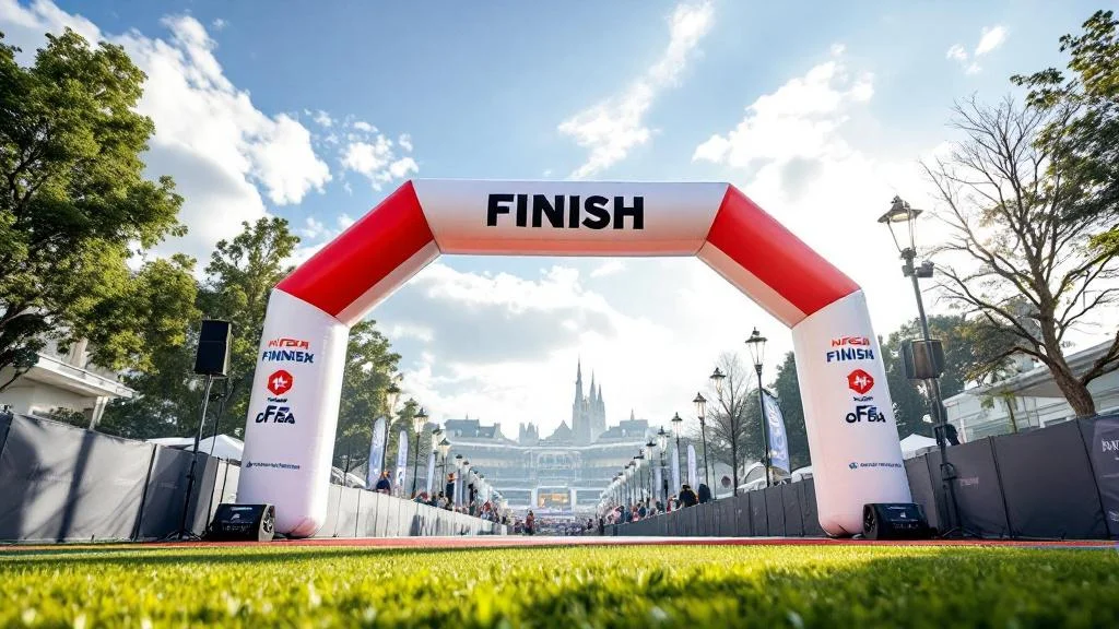 Arche gonflable publicitaire installée lors d'un événement professionnel en extérieur