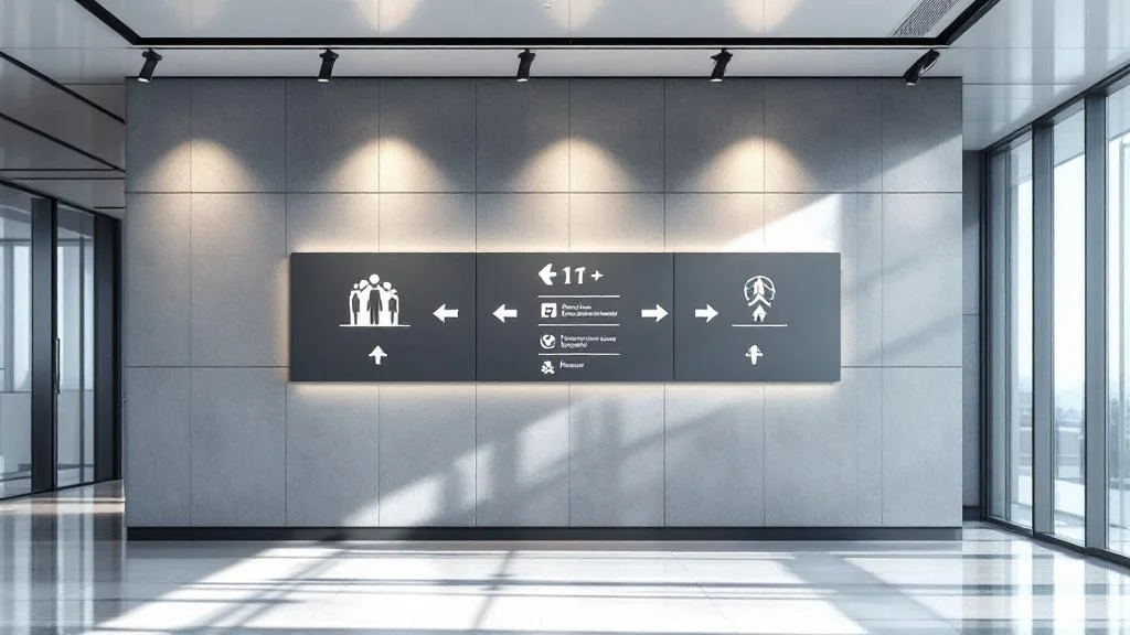 Système de signalétique directionnelle professionnelle dans un environnement d'entreprise moderne