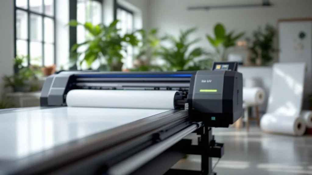 Impression grand format écologique avec supports sans PVC et encres LED UV dans atelier moderne