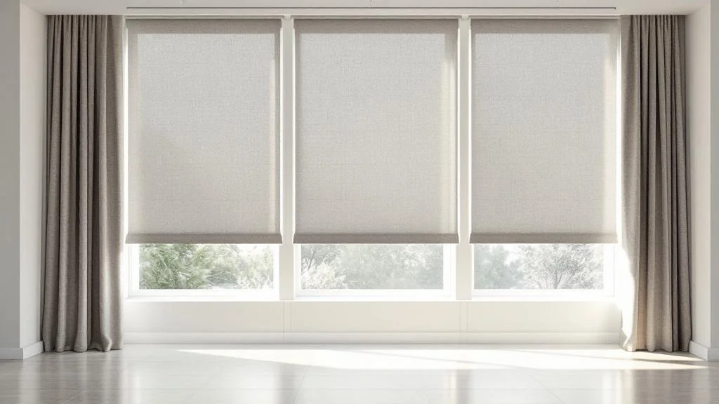 Rideaux et stores personnalisés imprimés pour aménagement professionnel avec lumière naturelle tamisée