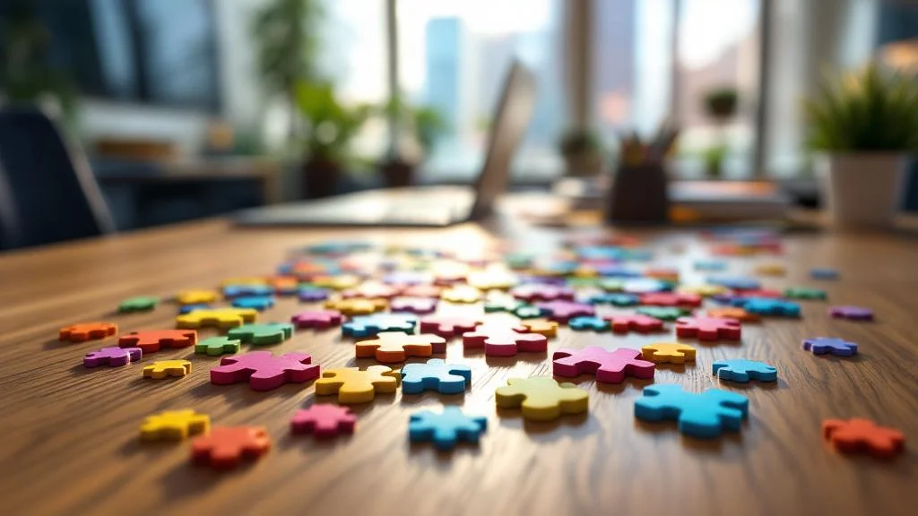 Pièces de puzzle personnalisé sur bureau professionnel pour team building en entreprise