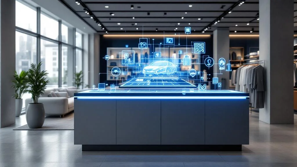 PLV interactive avec QR code et réalité augmentée dans un point de vente moderne