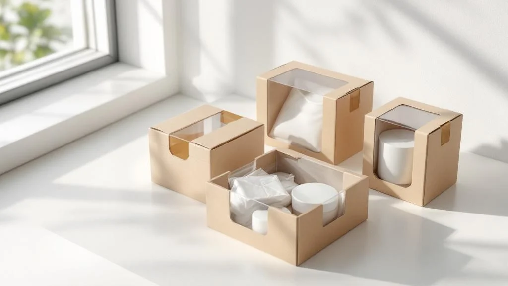 Packaging carton avec fenêtre transparente pour présentation produits professionnelle et éco-responsable
