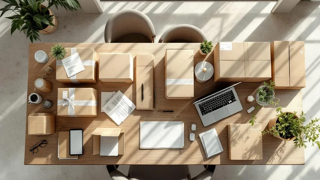 Emballages réutilisables et packaging durable sur bureau professionnel pour stratégie d'économie circulaire