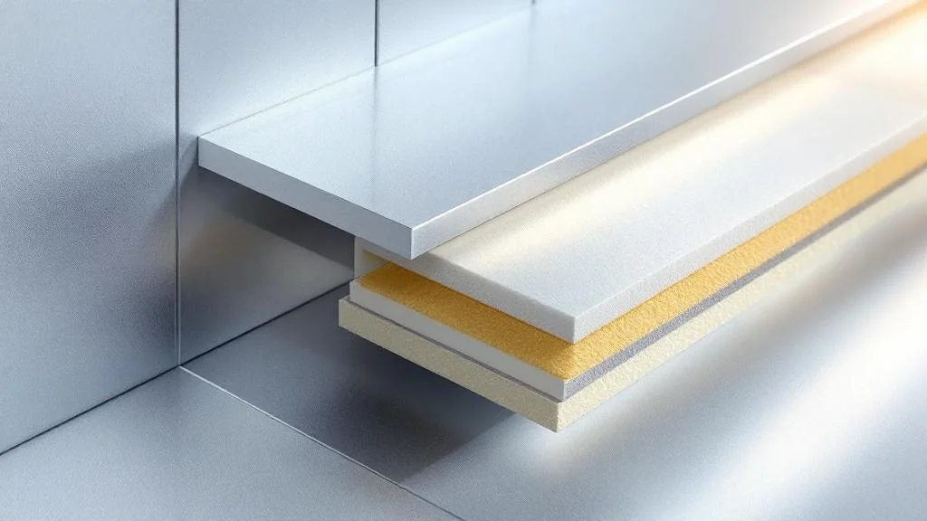 Panneau sandwich aluminium moderne sur façade architecturale avec isolation thermique performante