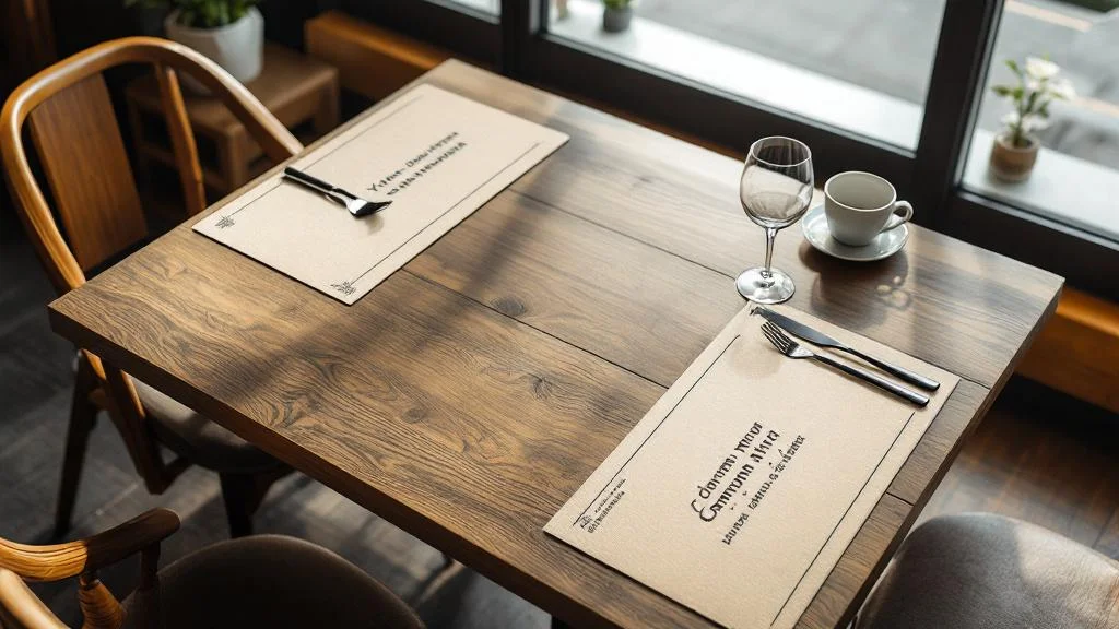 Set de table personnalisé sur table de restaurant pour marketing et communication visuelle