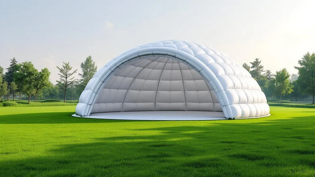 Igloo gonflable personnalisé pour événement professionnel en extérieur avec structure blanche moderne