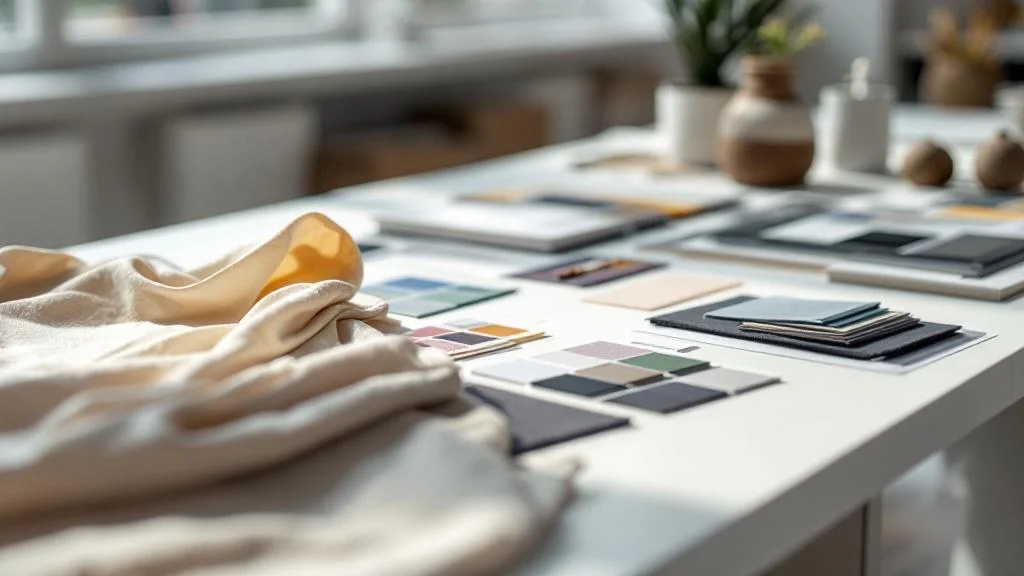 Échantillons de textiles haut de gamme et nuancier pour lookbook publicitaire professionnel