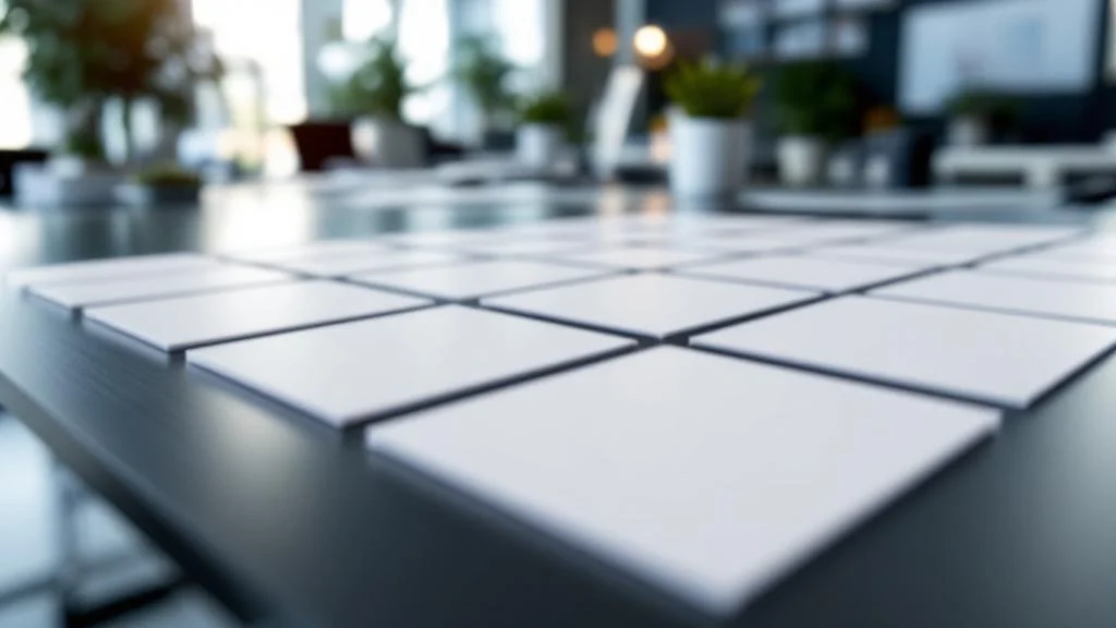 Cartes PVC personnalisées professionnelles disposées sur un bureau moderne avec éclairage naturel