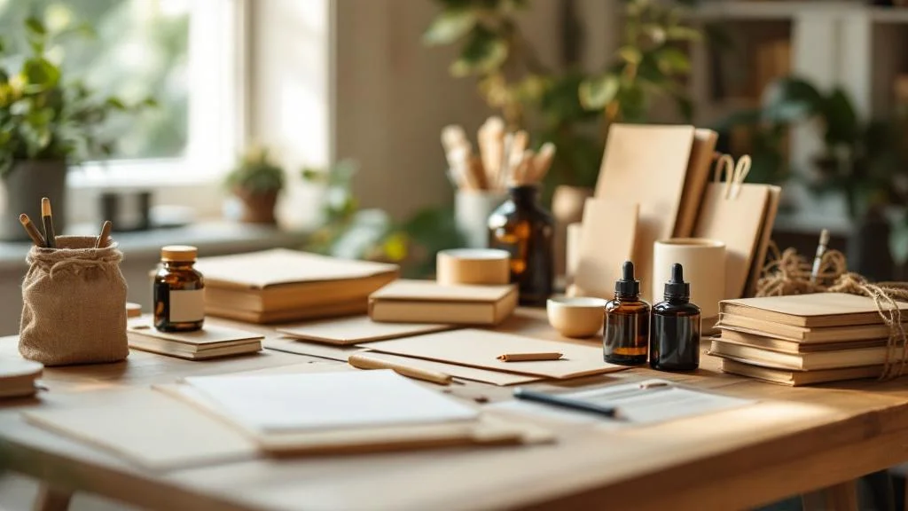 Bureau professionnel avec papier recyclé et encres végétales pour impression éco-responsable