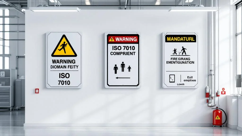 Signalétique de sécurité conforme ISO 7010 dans un environnement professionnel moderne