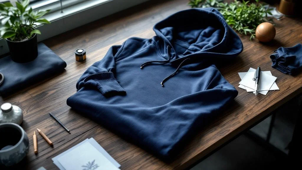 Sweat à capuche personnalisé haut de gamme avec échantillons de broderie sur bureau professionnel