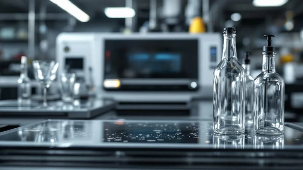 Atelier d'impression sur verre avec bouteilles et verres personnalisés sur équipement professionnel