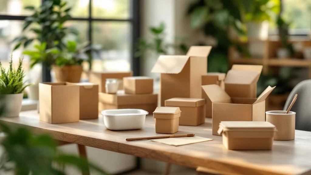 Emballages compostables et biodégradables écologiques pour entreprises sur bureau moderne