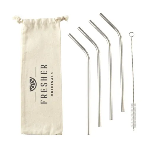 Reusable 4 pieces ECO Straw Set paille acier inoxydable