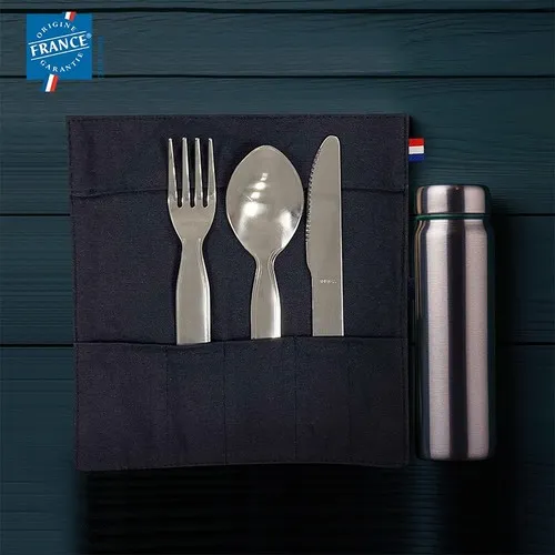 Set Couverts Inox avec Pochette Coton Recyclé - Origine France Garantie