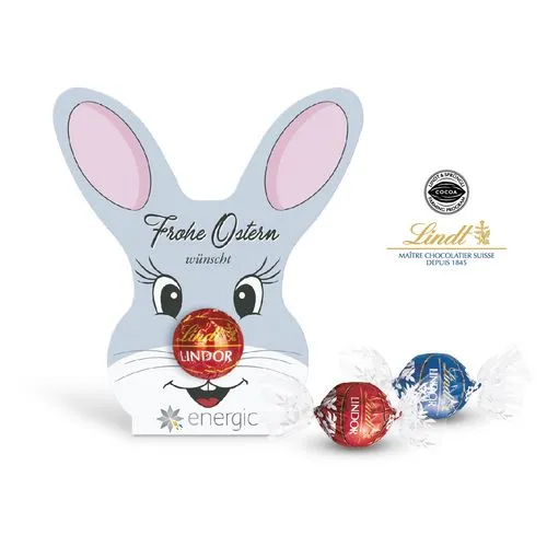 TRUFFES AU CHOCOLAT LINDT LINDOR dans un carton personnalisable "lapin de Pâques"