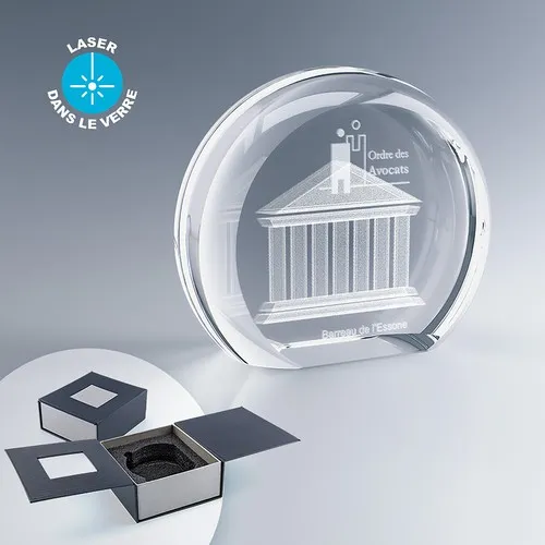 Trophée Rond en Verre Optique Personnalisable - Fabrication Express