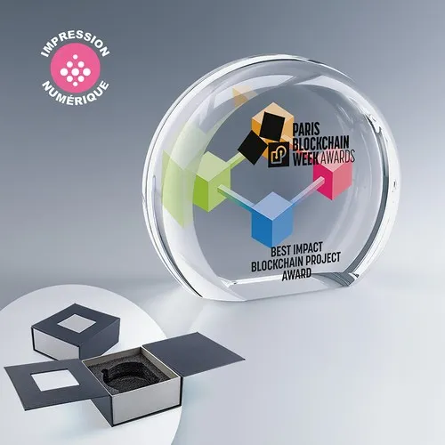Trophée Rond en Verre Optique Personnalisable - Fabrication Express