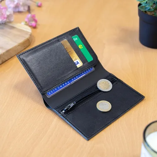 PORTEFEUILLE VERTICAL EN SIMILI-CUIR LISSE NOIR - MADE IN EUROPE