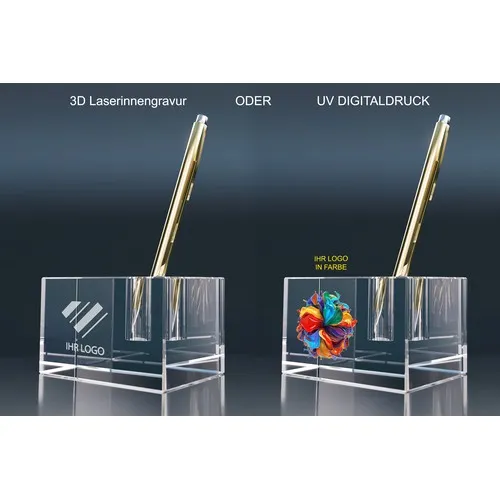 Porte-stylo en cristal optique personnalisable - Gravure laser 3D