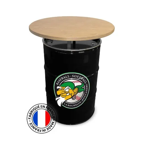 Table Haute Baril 200L Noir - Plateau Bois Personnalisable