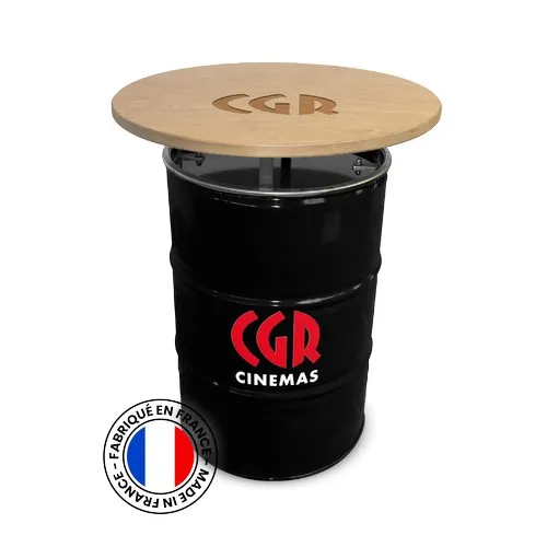 Table Haute Baril 200L Noir - Plateau Bois Personnalisable
