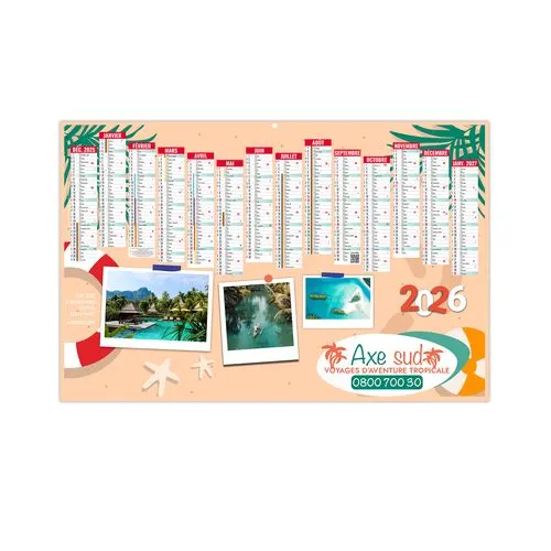 CALENDRIERS BANCAIRES CREATION 2026 - MIDI 430 x 335 mm - LEGER 400G - IMPRESSION RECTO SEUL - 1 TROU EN TETE