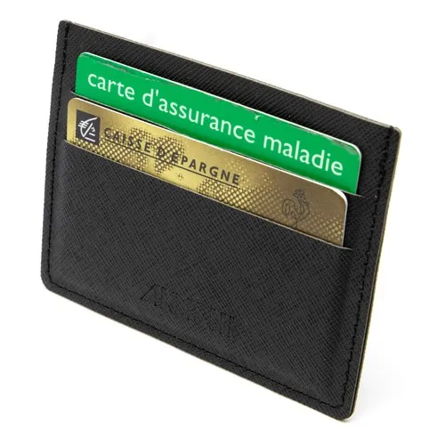 PORTE-CARTES HORIZONTAL AVEC OU SANS ANTI-RFID EN SIMILI-CUIR NOIR GRAINE - MADE IN EUROPE
