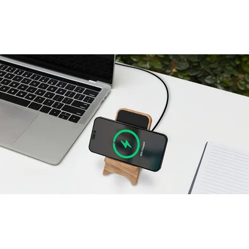 Chargeur Induction 10W Made in France Bois de Chêne - Logo Lumineux