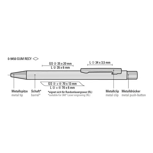 Stylo Bille Recyclé Gun Métal - Corps Caoutchouteux Premium