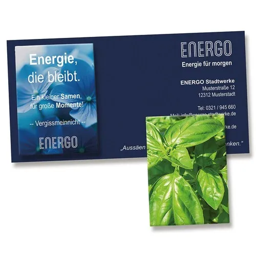 Sachet de Graines de Basilic sur Carte Publicitaire Personnalisée