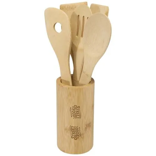 Set 5 Ustensiles de Cuisine en Bambou avec Support Personnalisable