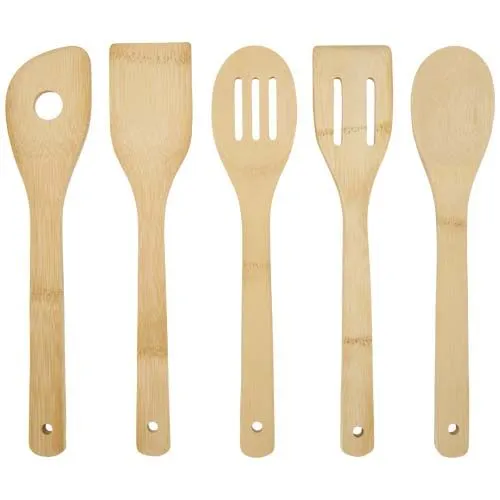 Set 5 Ustensiles de Cuisine en Bambou avec Support Personnalisable
