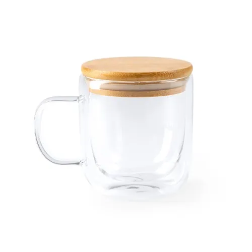 Tasse Double Paroi Verre Borosilicaté 280ml avec Couvercle Bambou