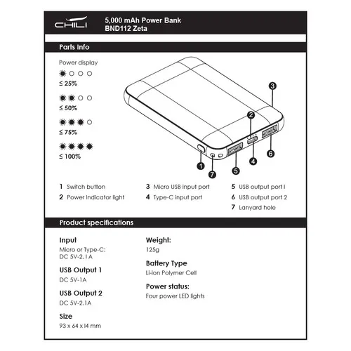 Zeta, Powerbank 5000 mah (fabrication)