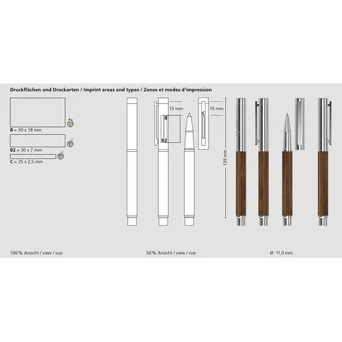 Roller en bois de noyer personnalisable - Finitions chromées premium