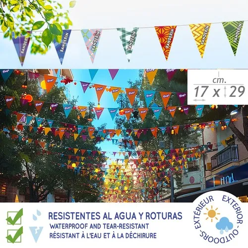 Guirlande fanions triangulaires extérieur - Papier polyester résistant