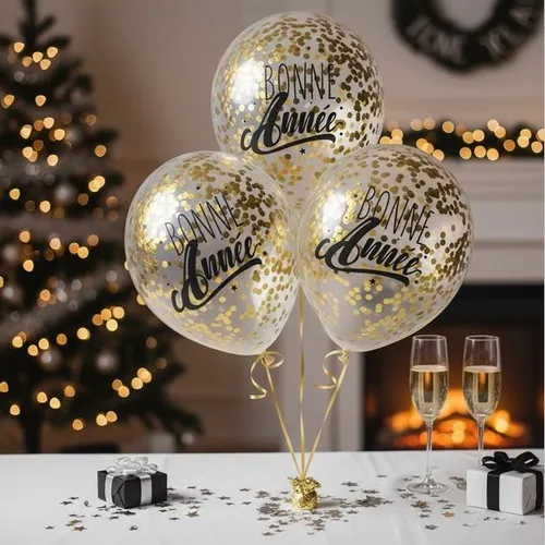 Ballons Transparents Confettis Or 30cm - Personnalisables Bonne Année