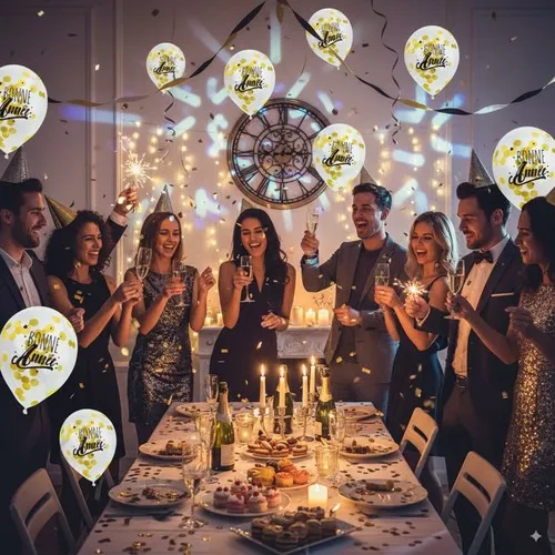 Ballons Transparents Confettis Or 30cm - Personnalisables Bonne Année