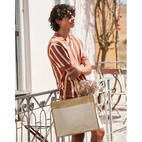 Sac Cabas Jute Naturel avec Poche Coton Personnalisable