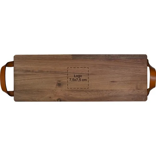 Planche à servir noyer et cuir personnalisable 48x17 cm
