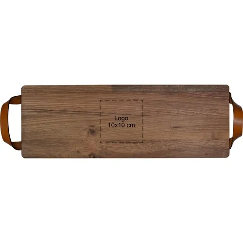 Planche à servir noyer et cuir personnalisable 48x17 cm