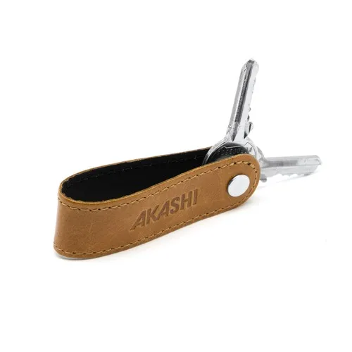 PORTE-CLE VIS EN CUIR VERITABLE MARRON CLAIR - MADE IN EUROPE