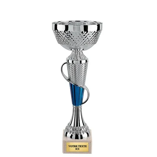 Coupe Prestige Argent et Bleu sur Socle Marbre - Trophée Personnalisable