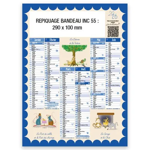 Calendrier Bancaire Vertical 2026 Illustré Jean de la Fontaine