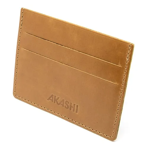 PORTE-CARTES HORIZONTAL AVEC OU SANS ANTI-RFID EN CUIR VERITABLE MARRON CLAIR - MADE IN EUROPE