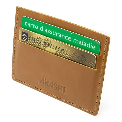 PORTE-CARTES HORIZONTAL AVEC OU SANS ANTI-RFID EN CUIR VERITABLE MARRON CLAIR - MADE IN EUROPE